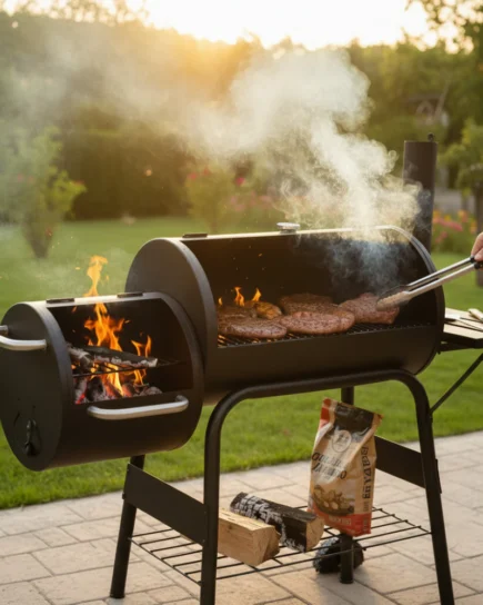 Charcoal BBQ Smoker Grill With Offset Firebox Black