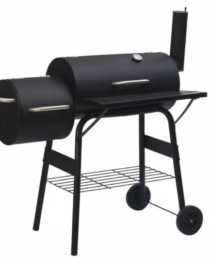 Charcoal BBQ Smoker Grill With Offset Firebox Black