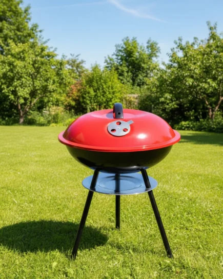 Portable Round Kettle Charcoal BBQ Grill Red/Black 36cm