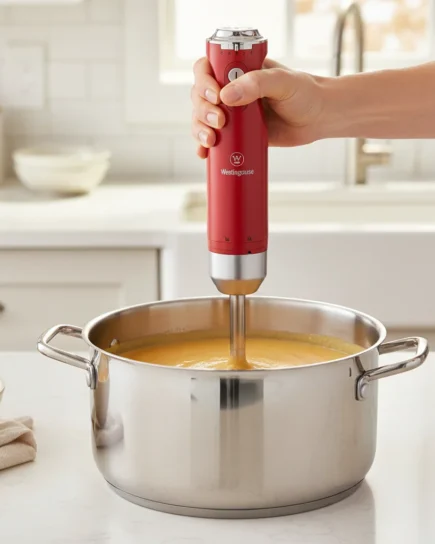 Westinghouse Retro Hand Blender Red With Beaker