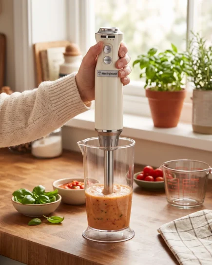 Westinghouse Retro Hand Blender White With Beaker