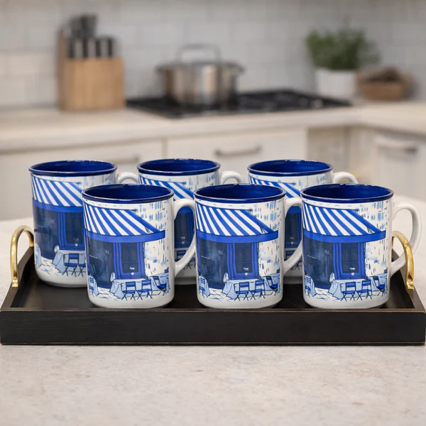 HERITAGE MUG COFFE SHOP BLUE 6PC Set HERITAGE MUG COFFE SHOP BLUE 6PC Set