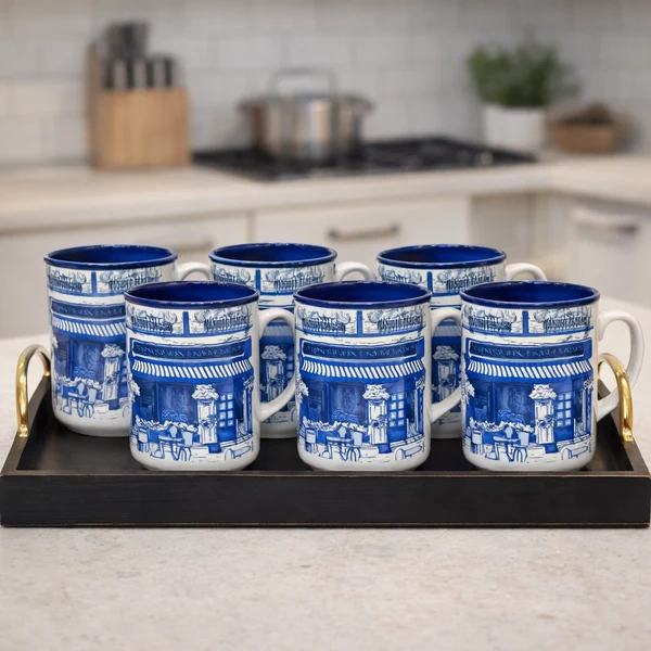 HERITAGE MUG COFFE SHOP BLUE 6PC Set HERITAGE MUG COFFE SHOP BLUE 6PC Set