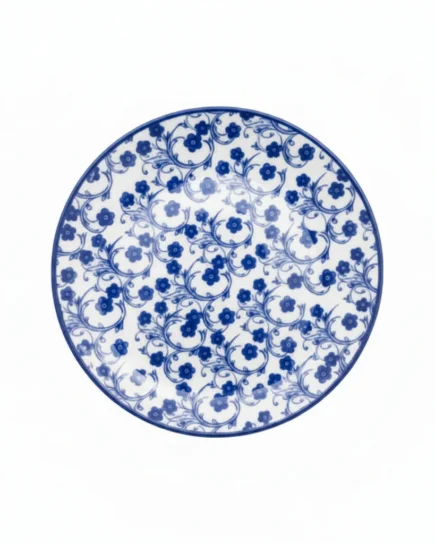 Blue and White Floral Ceramic 8.5 Plate