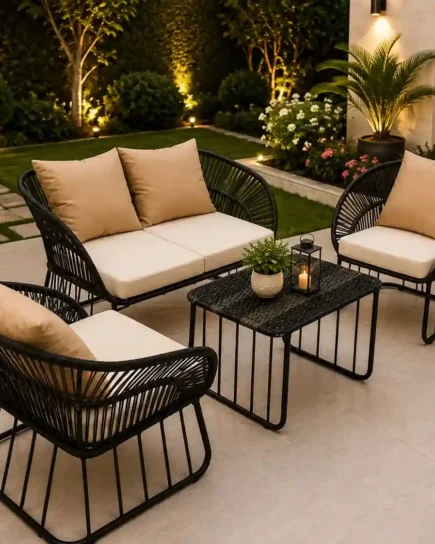 Royal Black Woven Outdoor Lounge Set