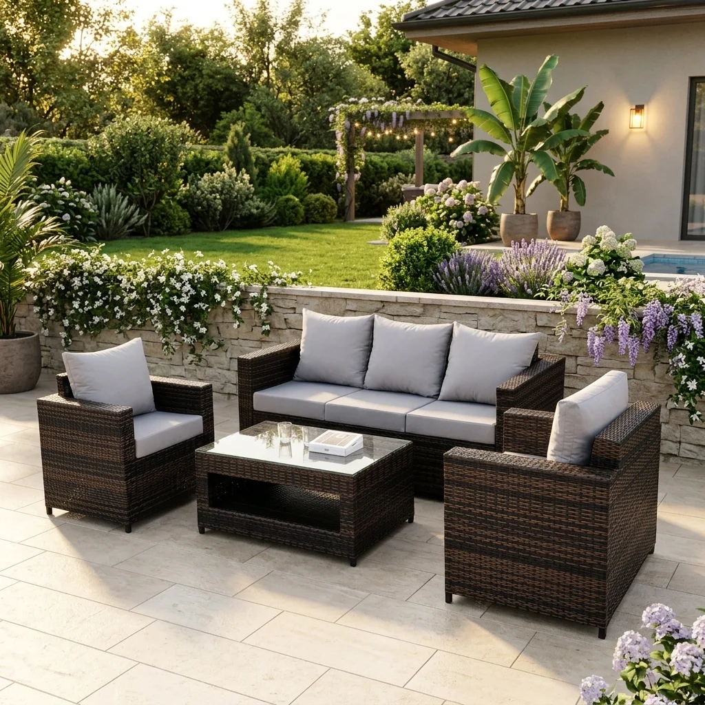 Modern Rattan Outdoor Sofa Set (4-Piece) Modern Rattan Outdoor Sofa Set (4-Piece) - Image 2