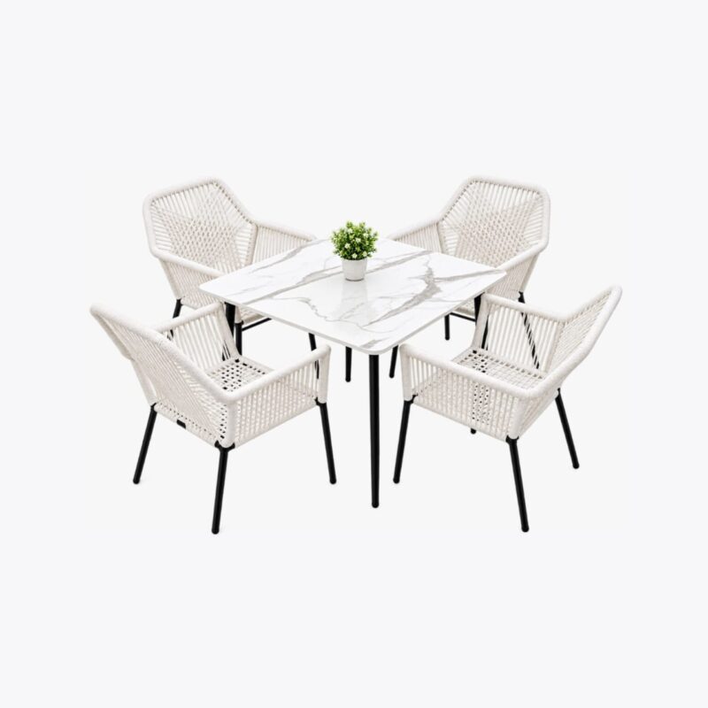 Modern Marble-Effect Outdoor Dining Set (5-Piece)