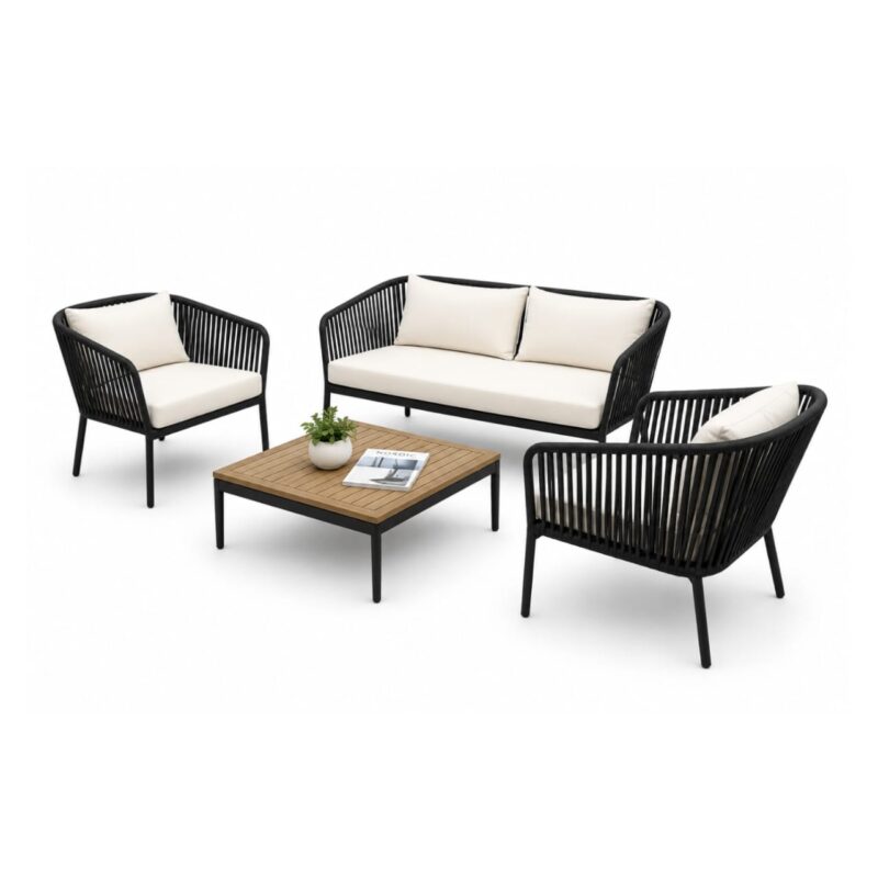 Modern Marble-Effect Outdoor Dining Set (5-Piece)