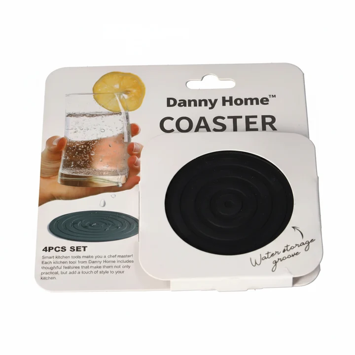 GREY 4Pcs Coaster Set 10x10cm GREY 4Pcs Coaster Set 10x10cm - Image 2