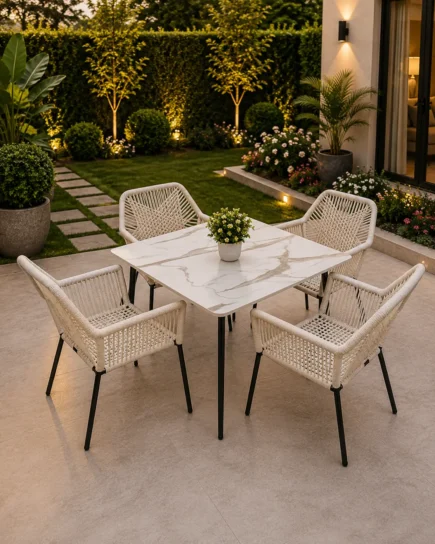 Modern Marble-Effect Outdoor Dining Set (5-Piece)