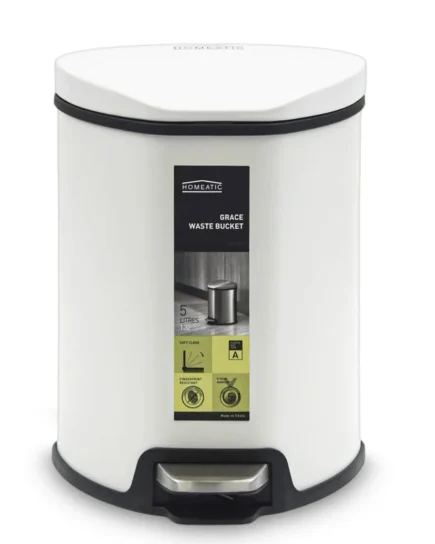 Homeatic Stainless Steel Soft Close Pedal Bin 5L White