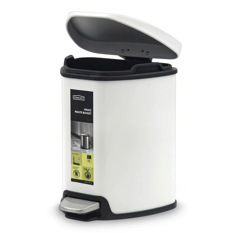 Homeatic Stainless Steel Soft Close Pedal Bin 5L White Homeatic Stainless Steel Soft Close Pedal Bin 5L White - Image 3