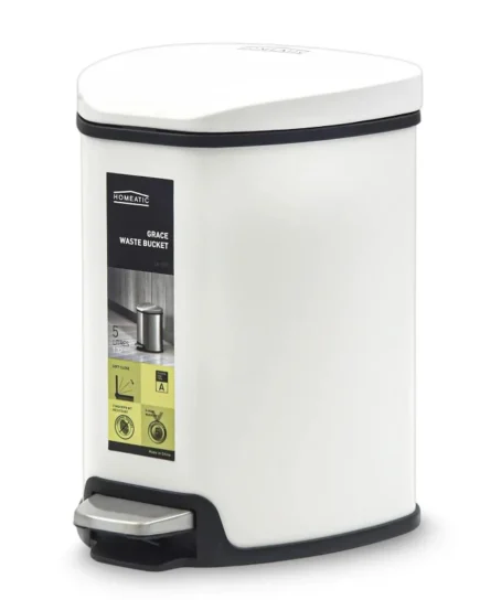 Homeatic Stainless Steel Soft Close Pedal Bin 5L White