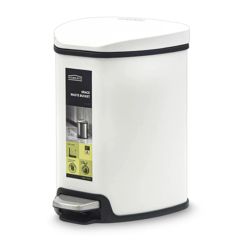 Homeatic Stainless Steel Soft Close Pedal Bin 5L White Homeatic Stainless Steel Soft Close Pedal Bin 5L White - Image 2
